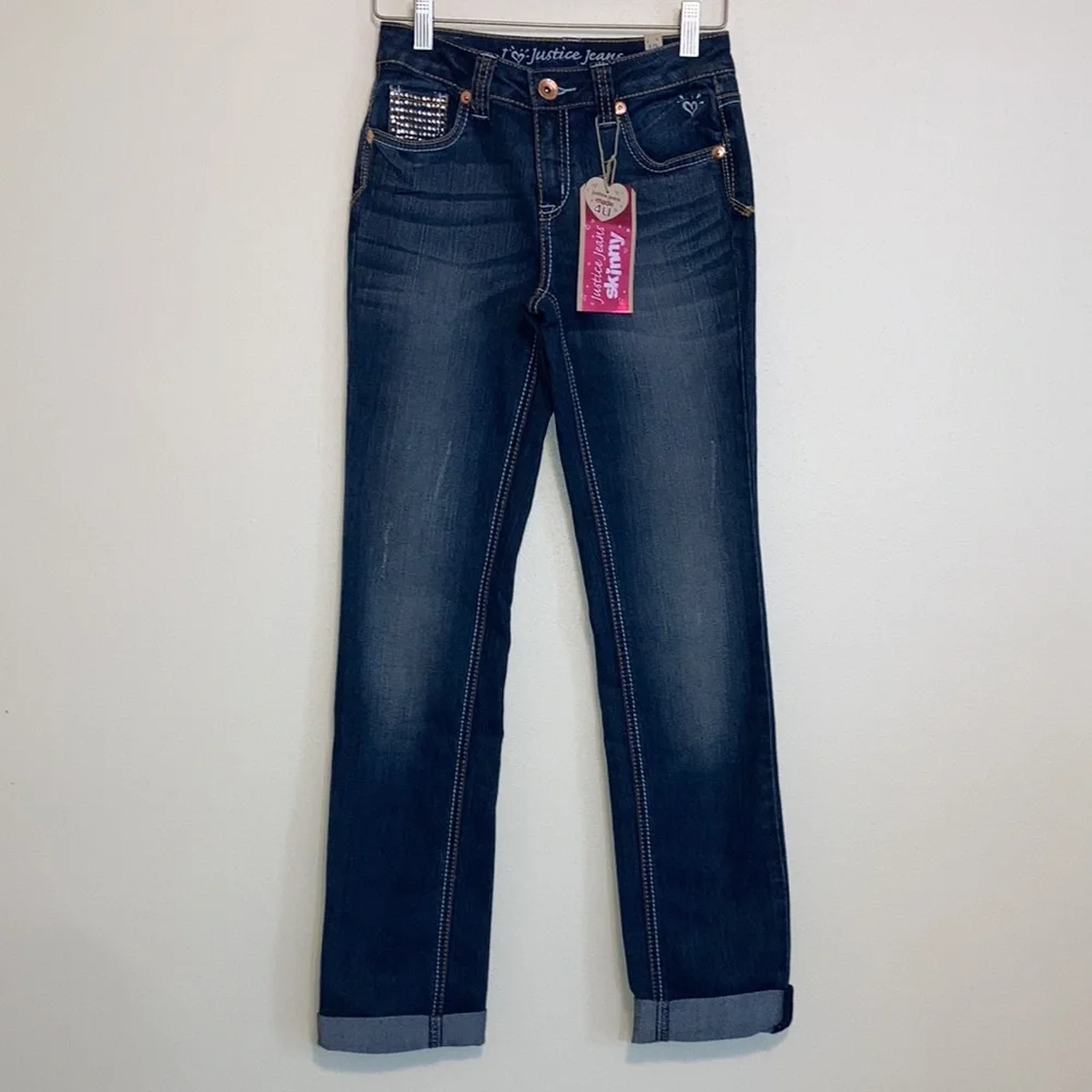 NWT girls size 12 12R Simply Low Skinny boyfriend blue jeans cuffed